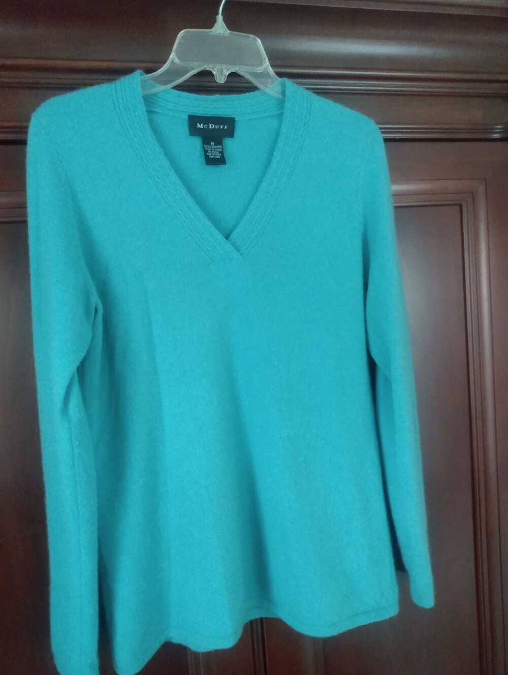 McDuff Teal 100% Cashmere V-Neck Sweater M